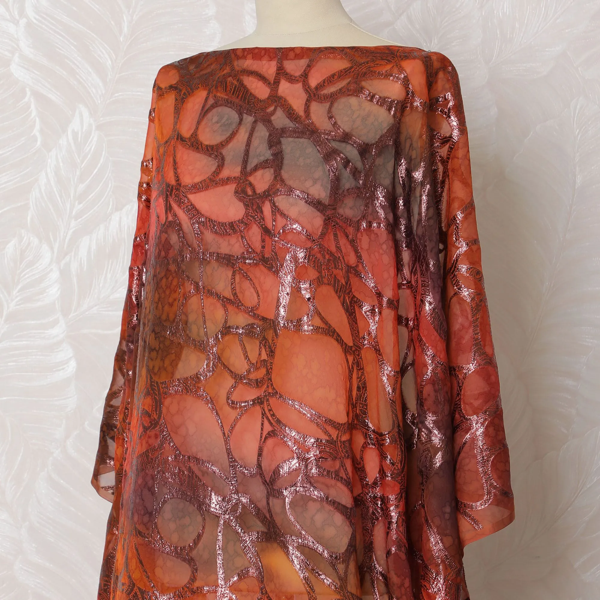 Autumnal Rust Silk Chiffon Somali dirac with Sparkling Lurex Weave - 140cm Wide, Exquisite 3.5 Mtrs Piece from South Korea-D18517