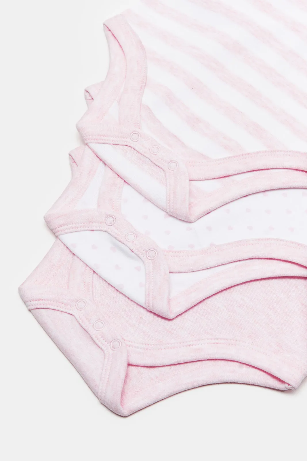 Babies White And Pink Printed Bodysuit Set (Pack Of 3)