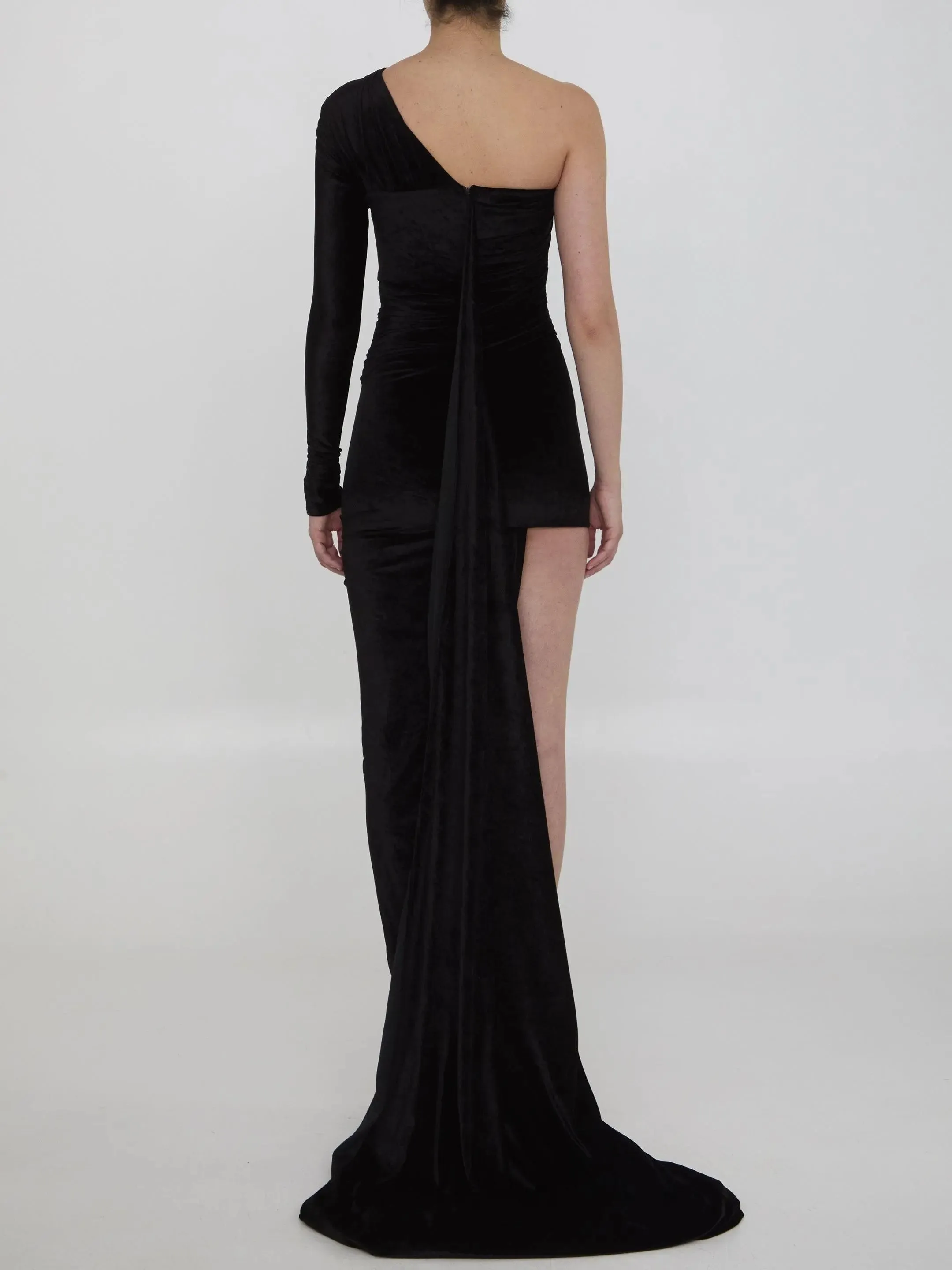 Balenciaga One-shoulder Asymmetric Velvet Dress