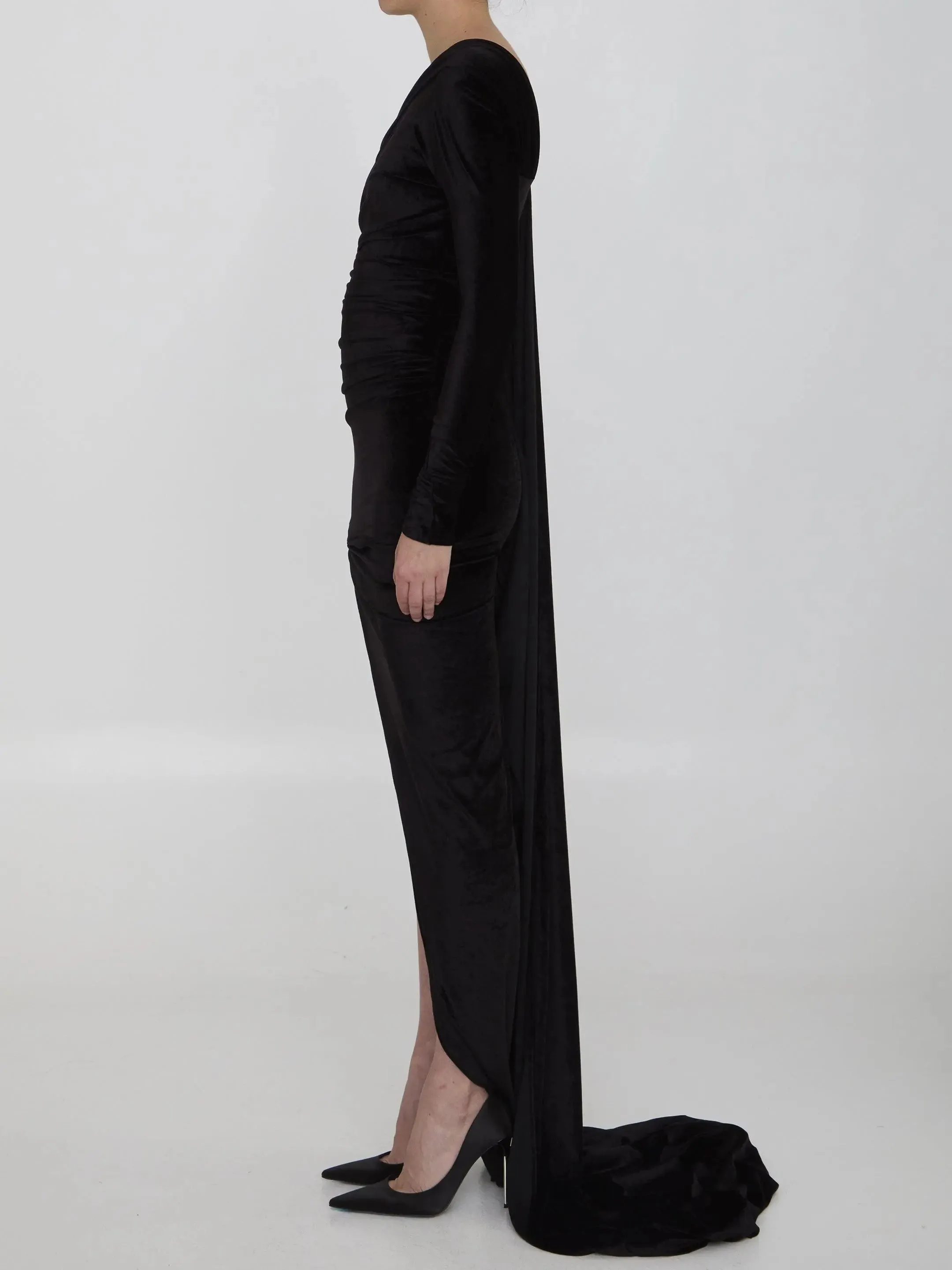 Balenciaga One-shoulder Asymmetric Velvet Dress