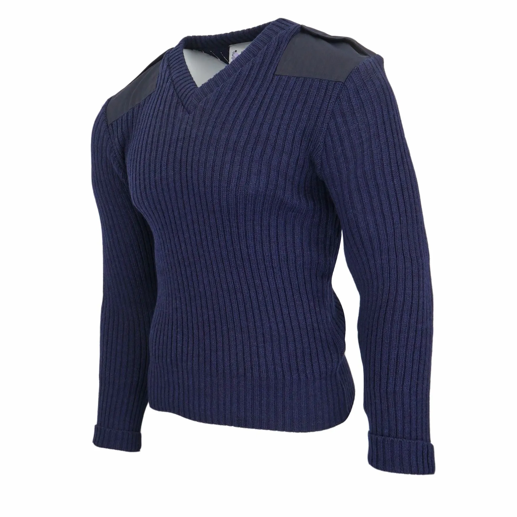 Balmoral Men Nato V-Neck Navy Ribbed Jumper 100% Wool