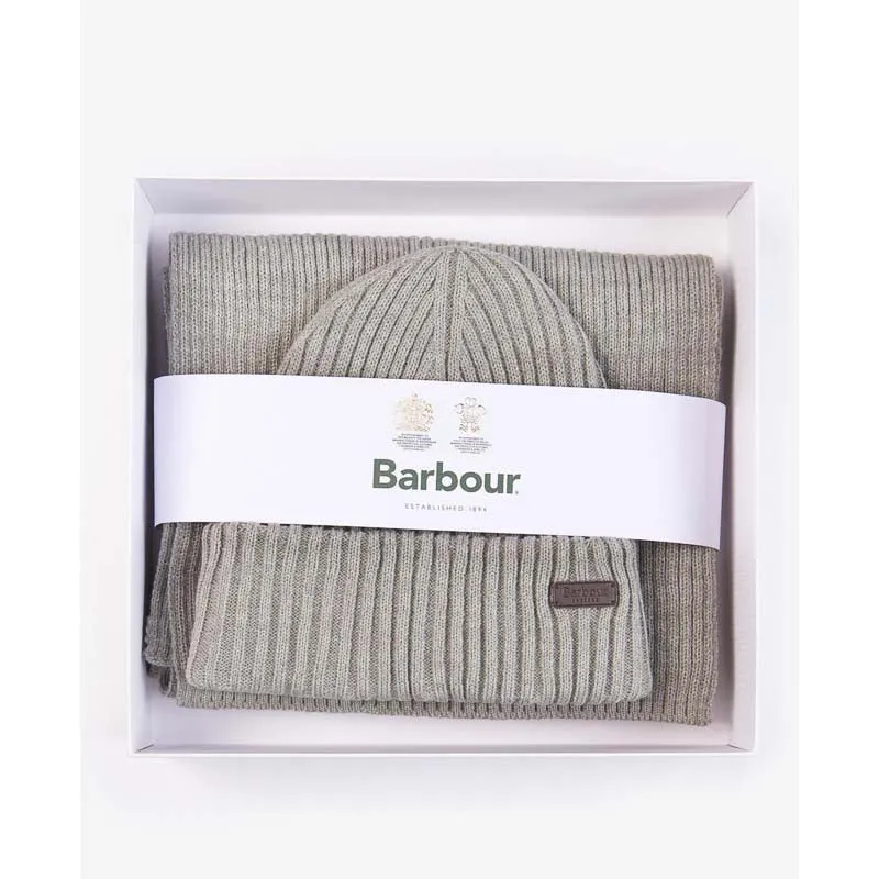 Barbour Crimdon Mens Beanie & Scarf Gift Set - Grey