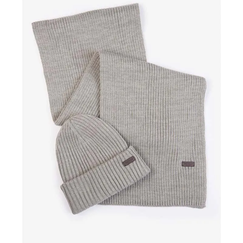 Barbour Crimdon Mens Beanie & Scarf Gift Set - Grey