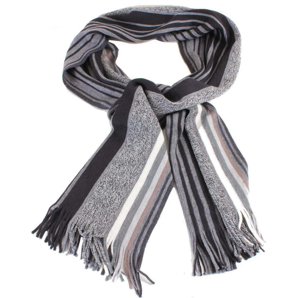 Bassin and Brown Harris Striped Wool Scarf - Black/Grey