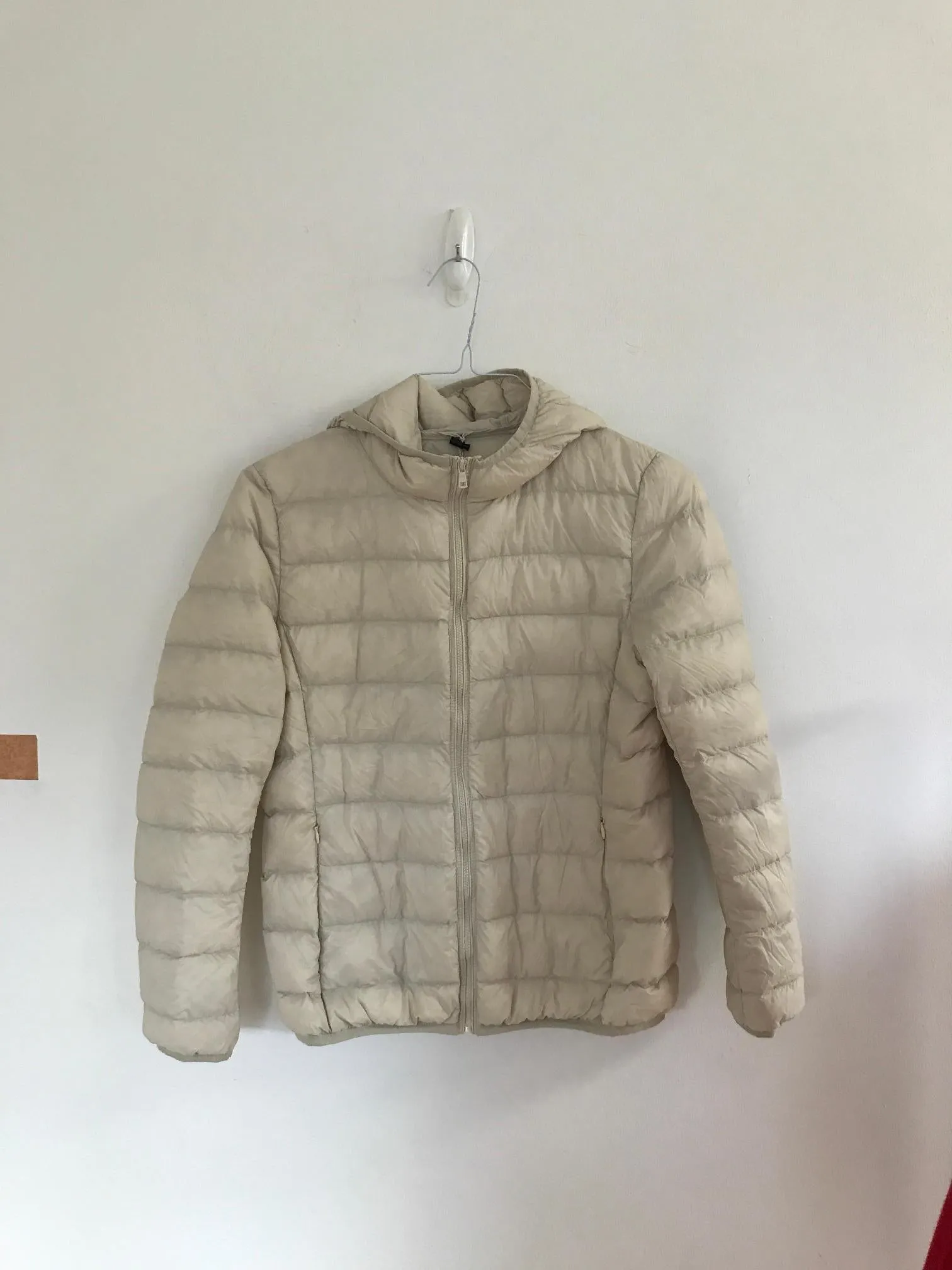 Beige Lightweight Puffer Jacket, Shein, Size 10 (Nylon, Nylon)