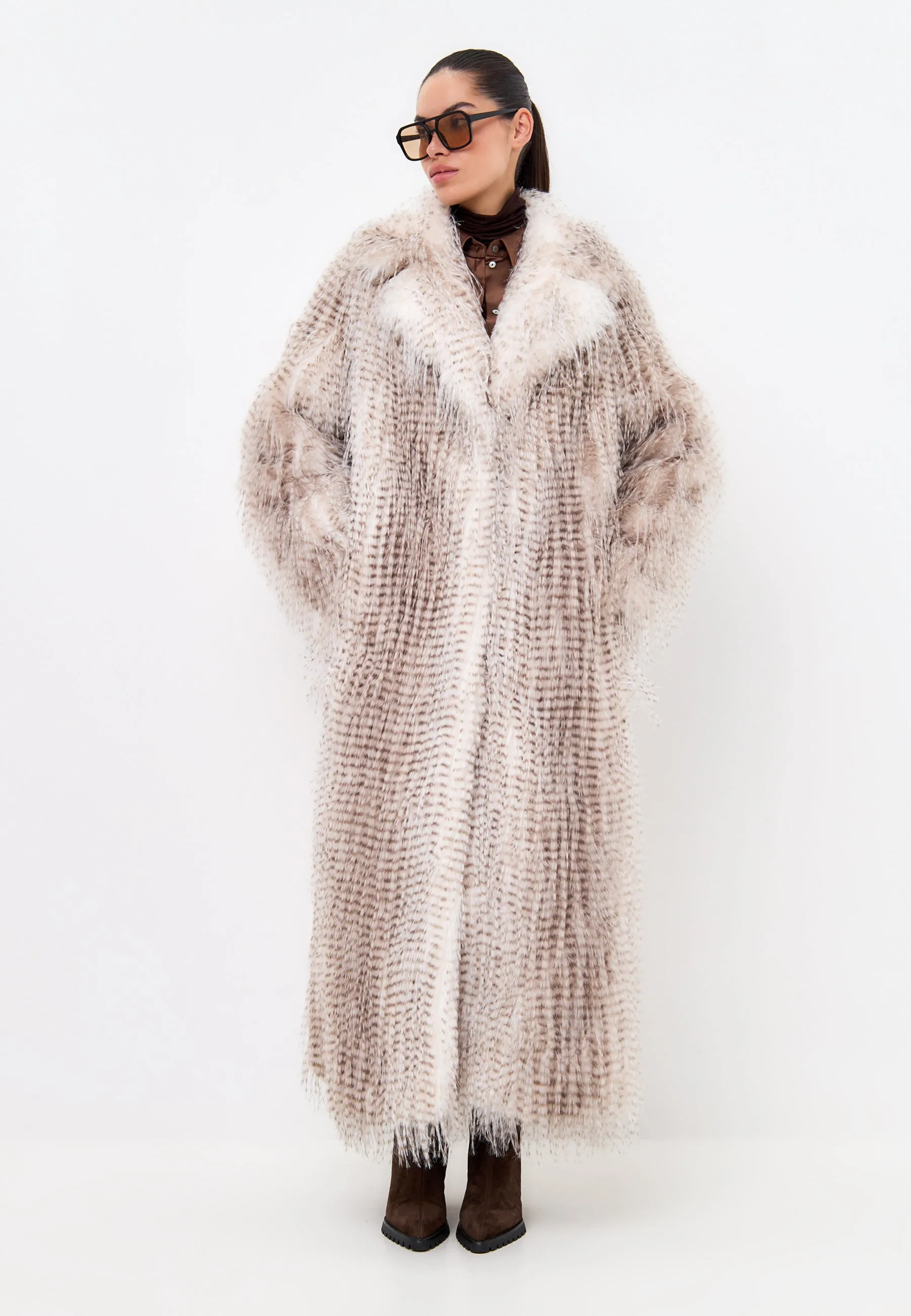 Belted Long Faux Fur Coat