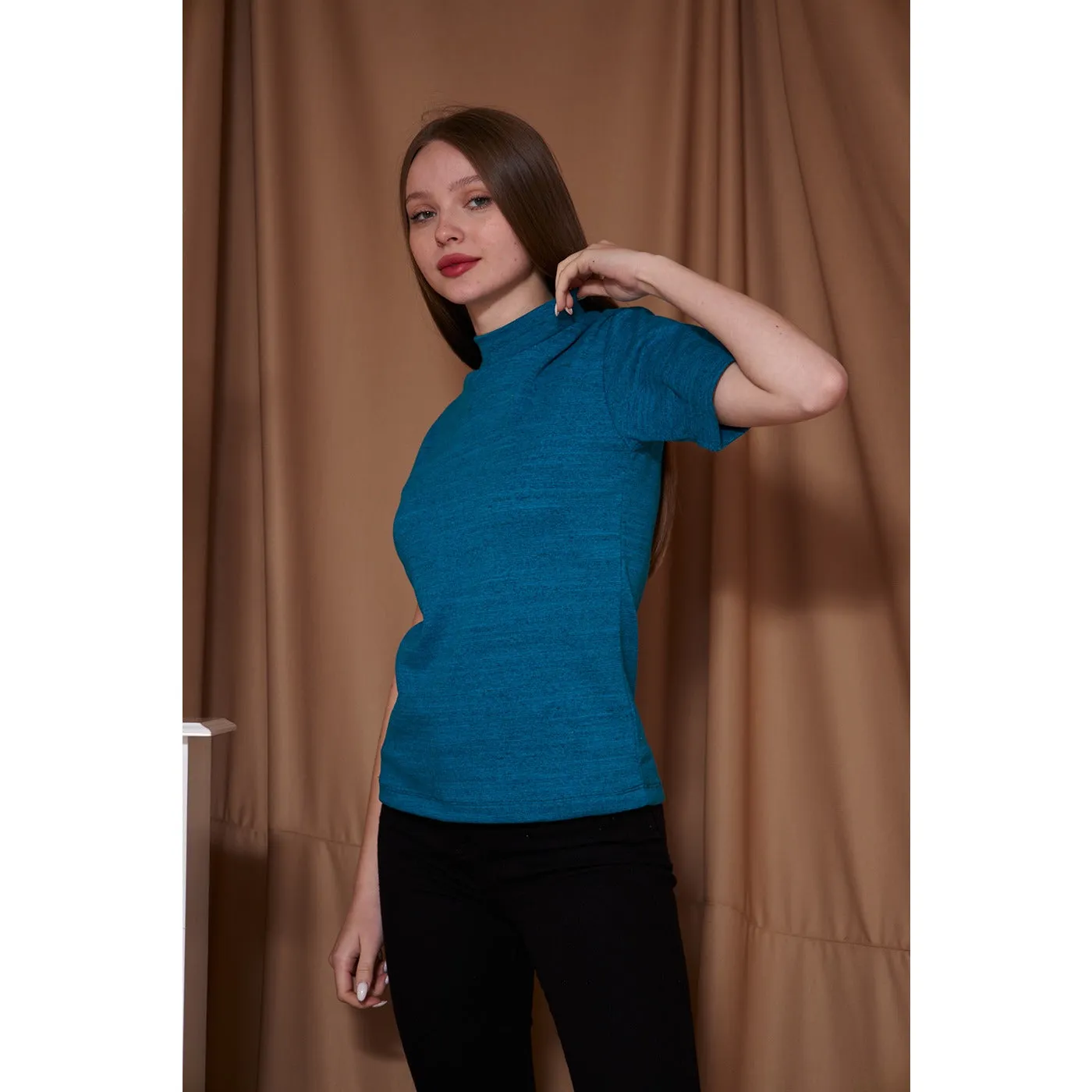 Berry Melange Mock Neck Half Sleeves