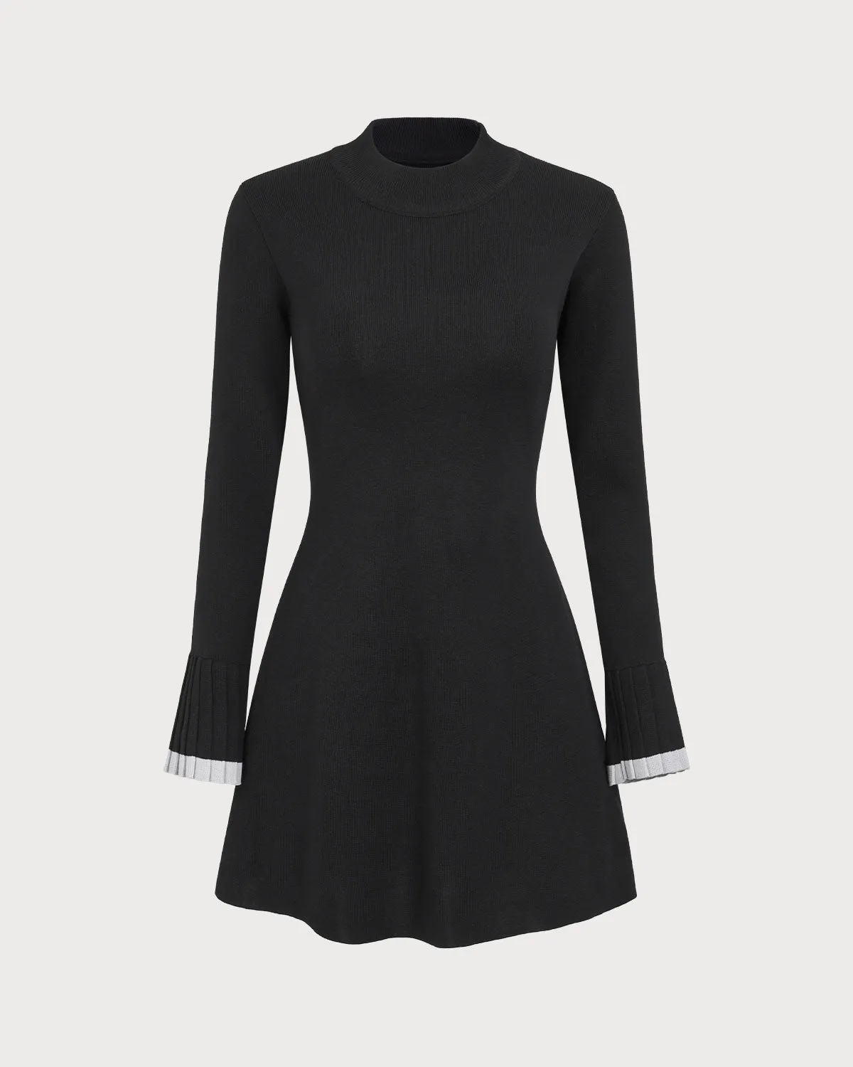 Black Contrasting Long Sleeve Sweater Mini Dress