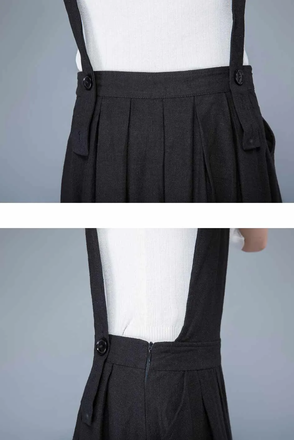 Black linen pinafore dress C1053#