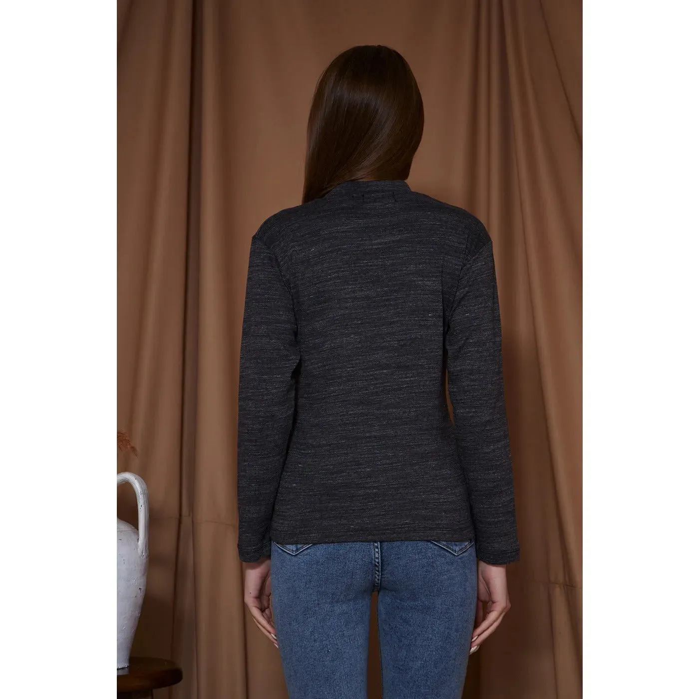 Black Melange Mock Neck Sweatshirt