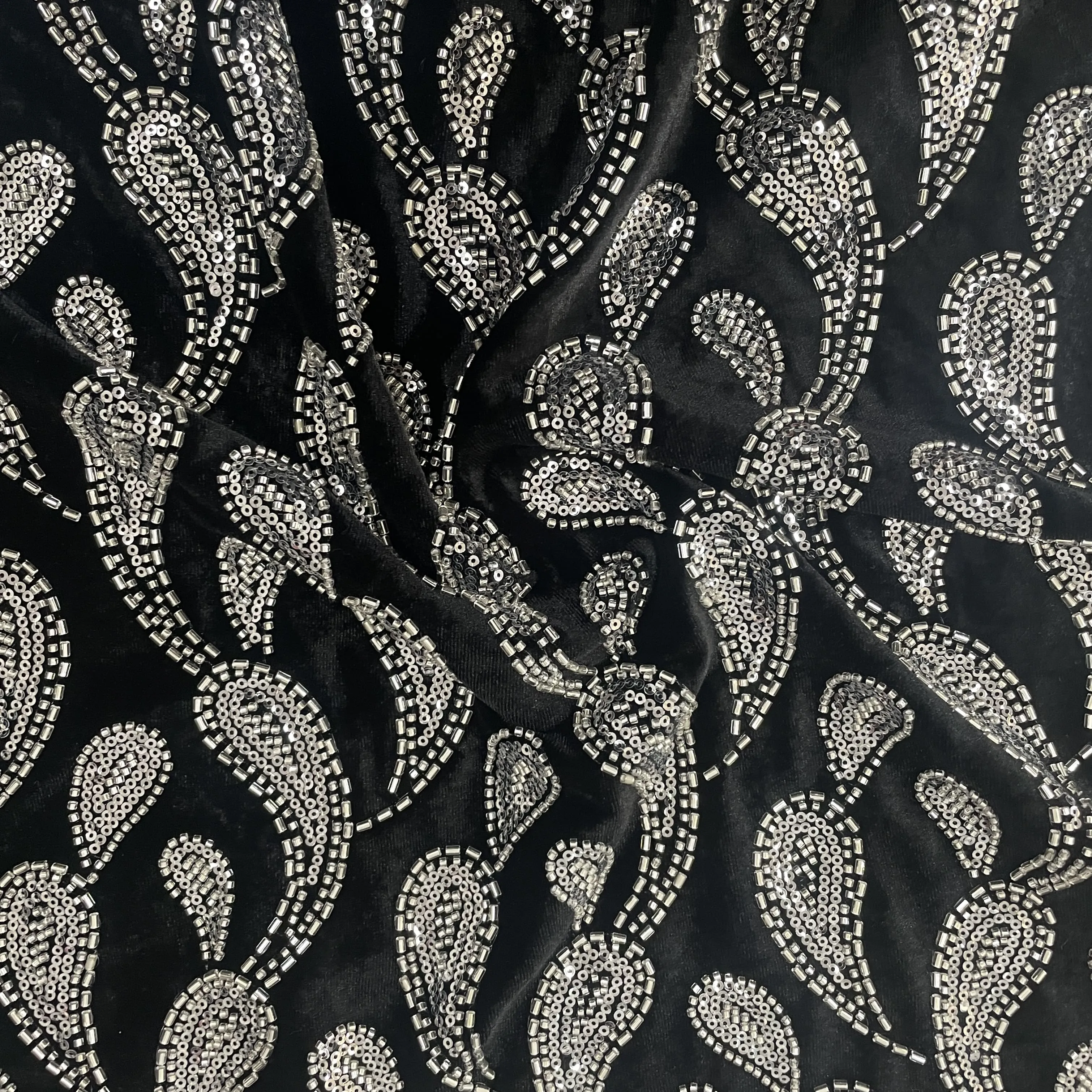 Black Paisley Velvet Fabric 19347