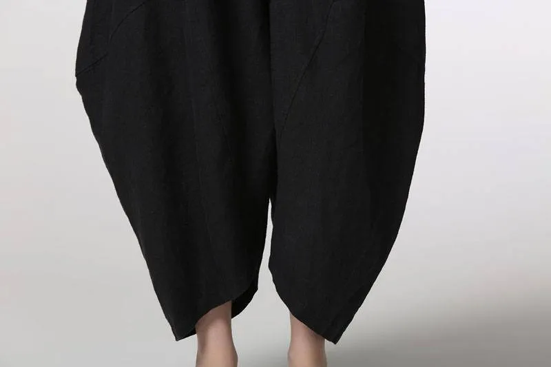 Black pants, linen pants, harem pants, plus size pants, black linen pants, pocket pants, loose pants, casual pants, linen harem pants C423