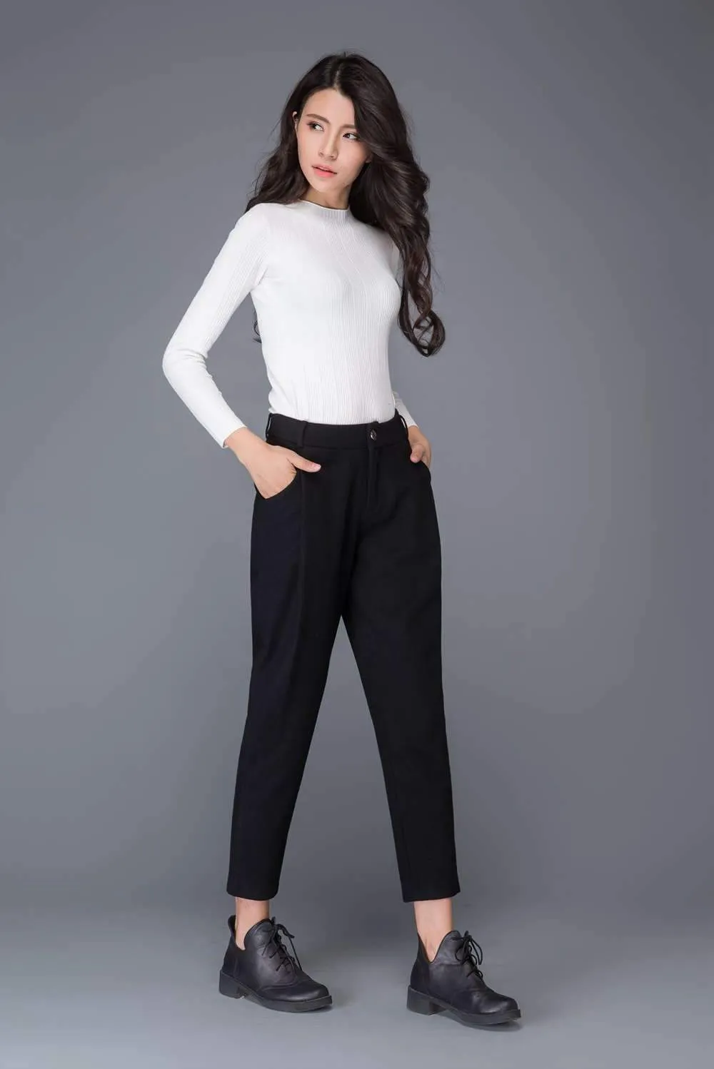 Black pants, warm pants, womens pants, wool pants, formal pants, work pants, office pants, long pants, winter pants, custom pants C1017