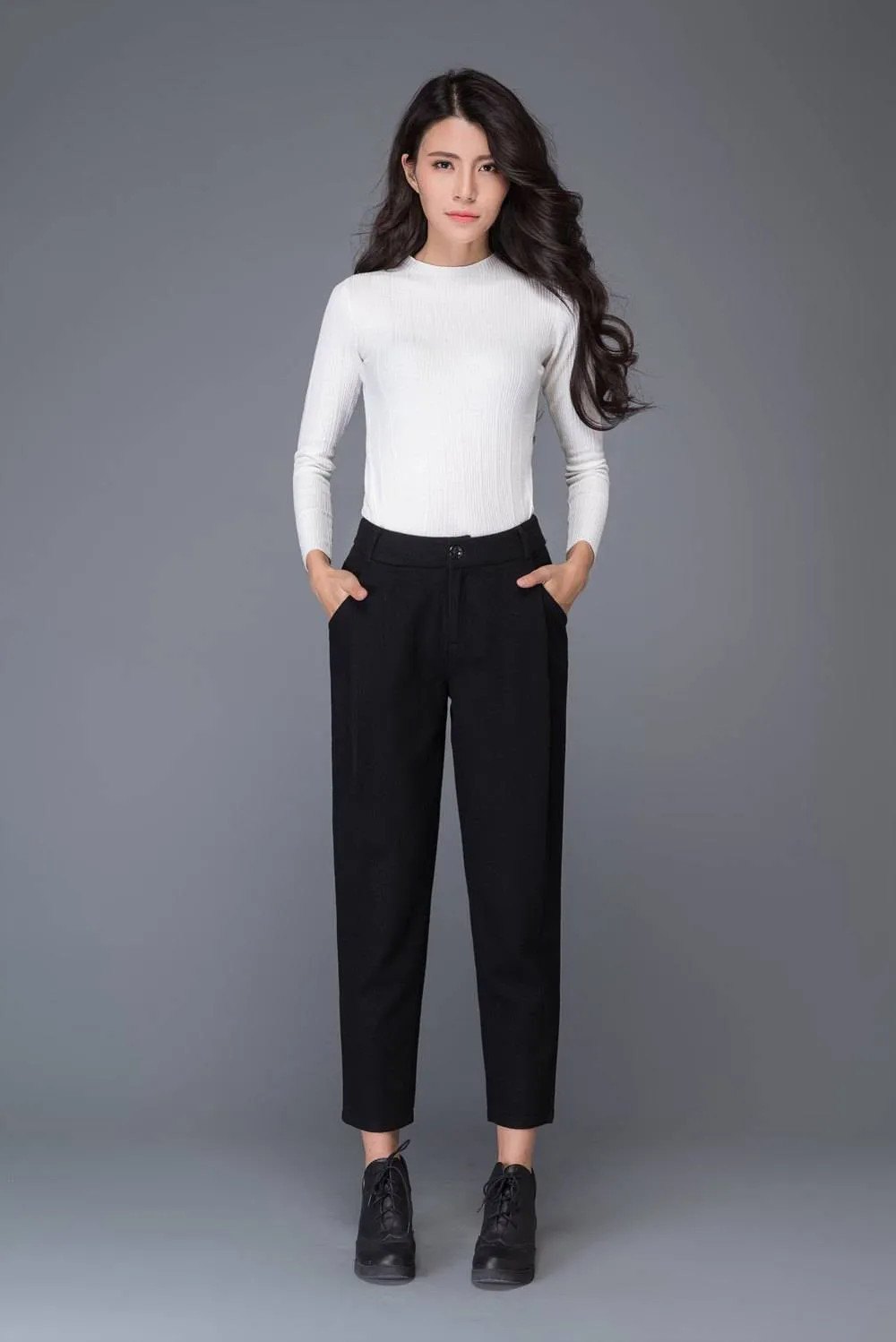 Black pants, warm pants, womens pants, wool pants, formal pants, work pants, office pants, long pants, winter pants, custom pants C1017