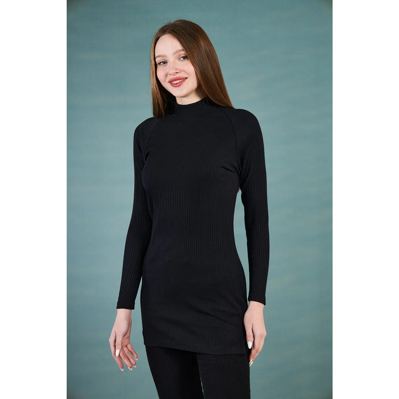 Black Ribbed Long Sweatshirt