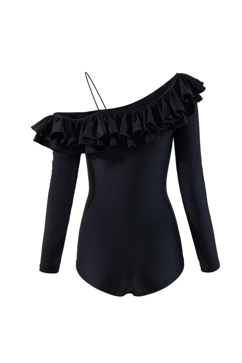 BLACK RUFFLE BODYSUIT