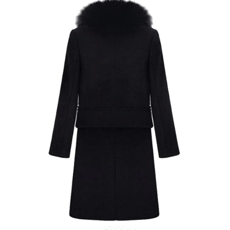 Black Slim Shearling Wool Coat