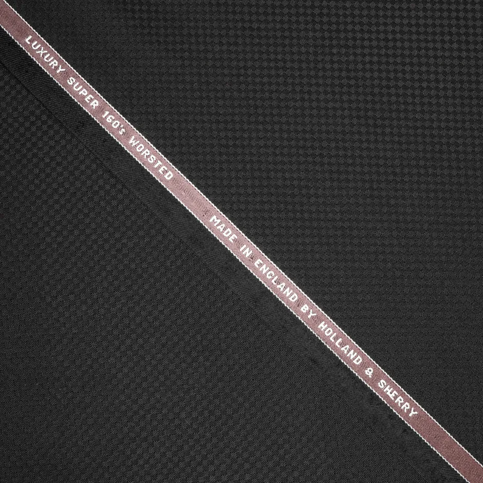 Black Square Jacquard Pure Worsted Wool Suiting