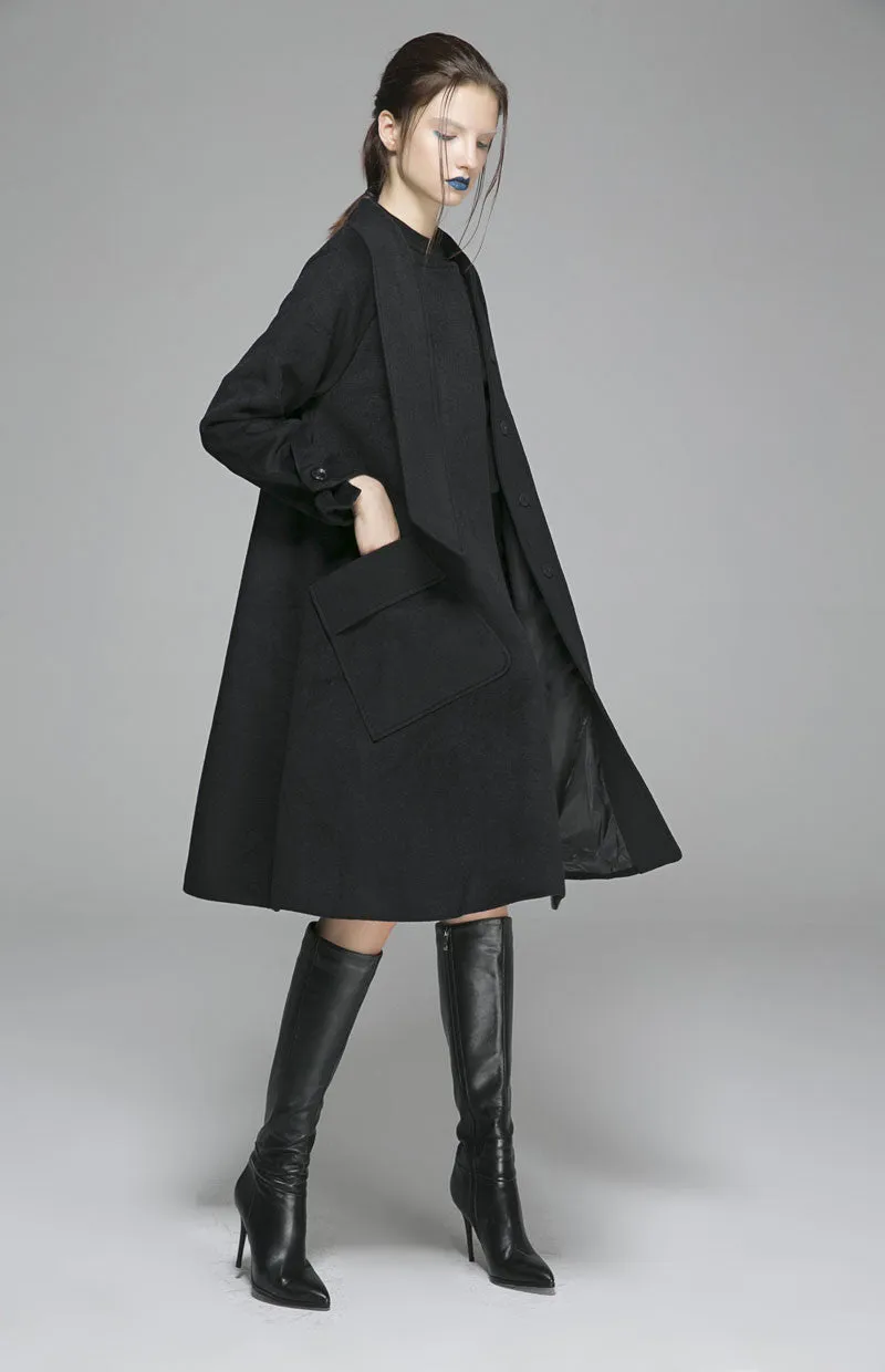 Black Wool Classic Coat Winter Wool Coat 1372#