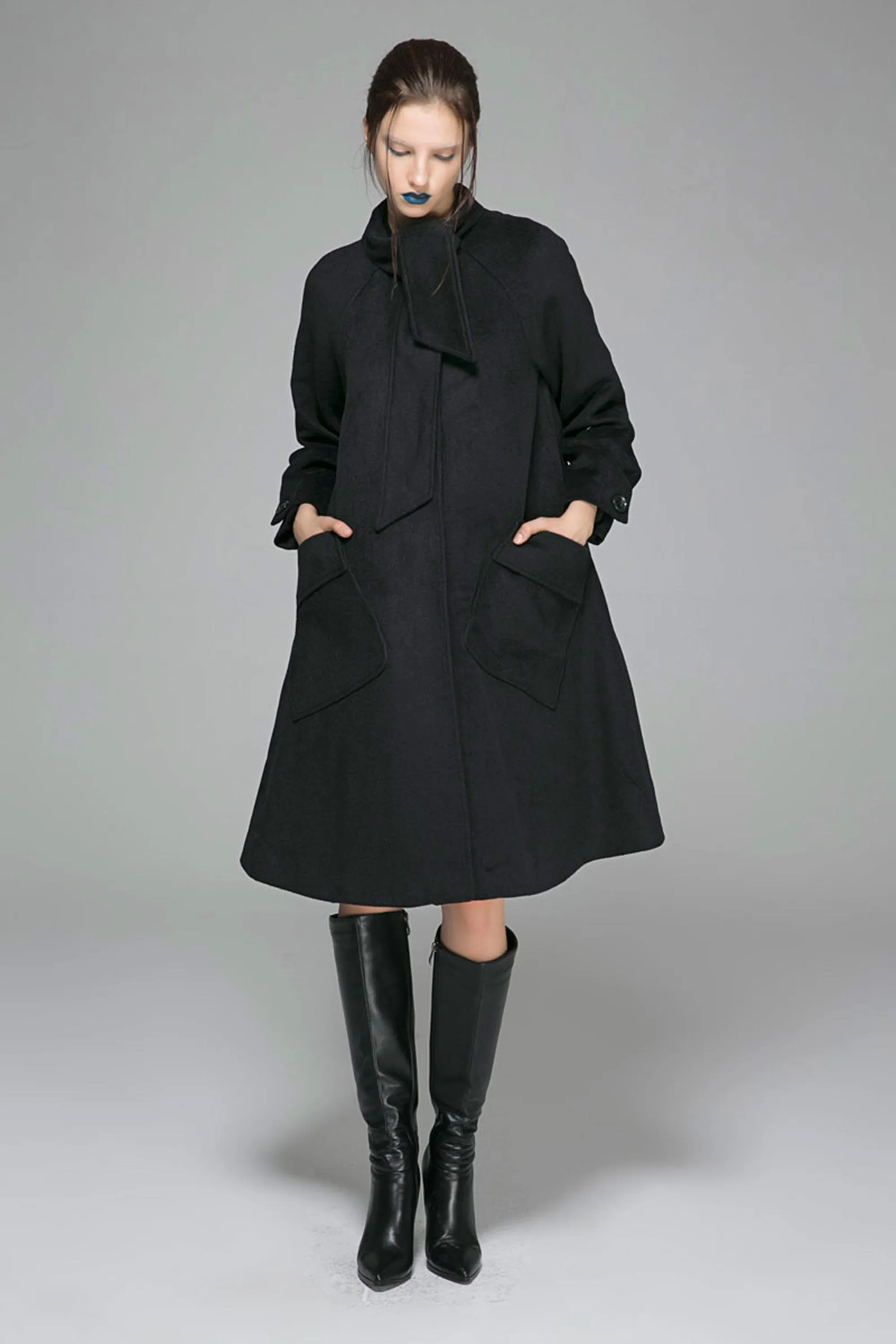 Black Wool Classic Coat Winter Wool Coat 1372#