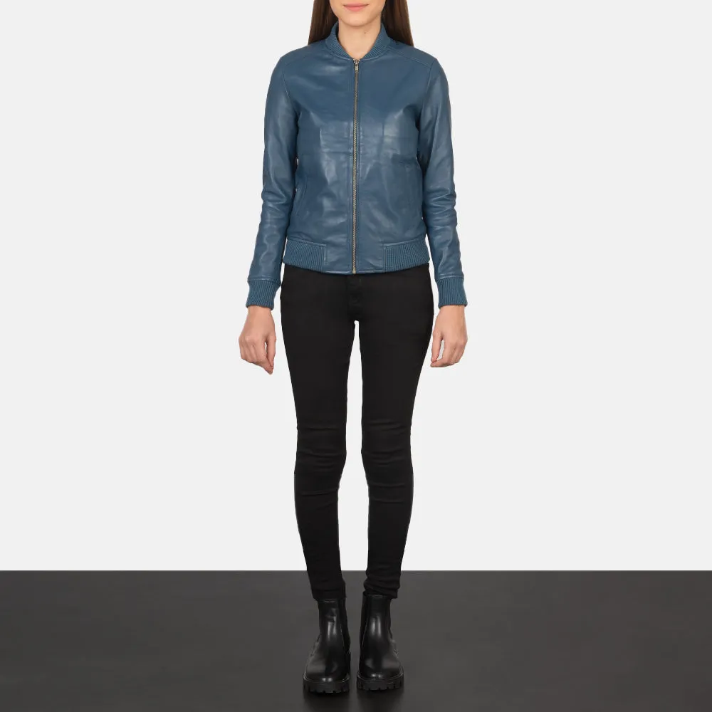 Bliss Blue Leather Bomber Jacket