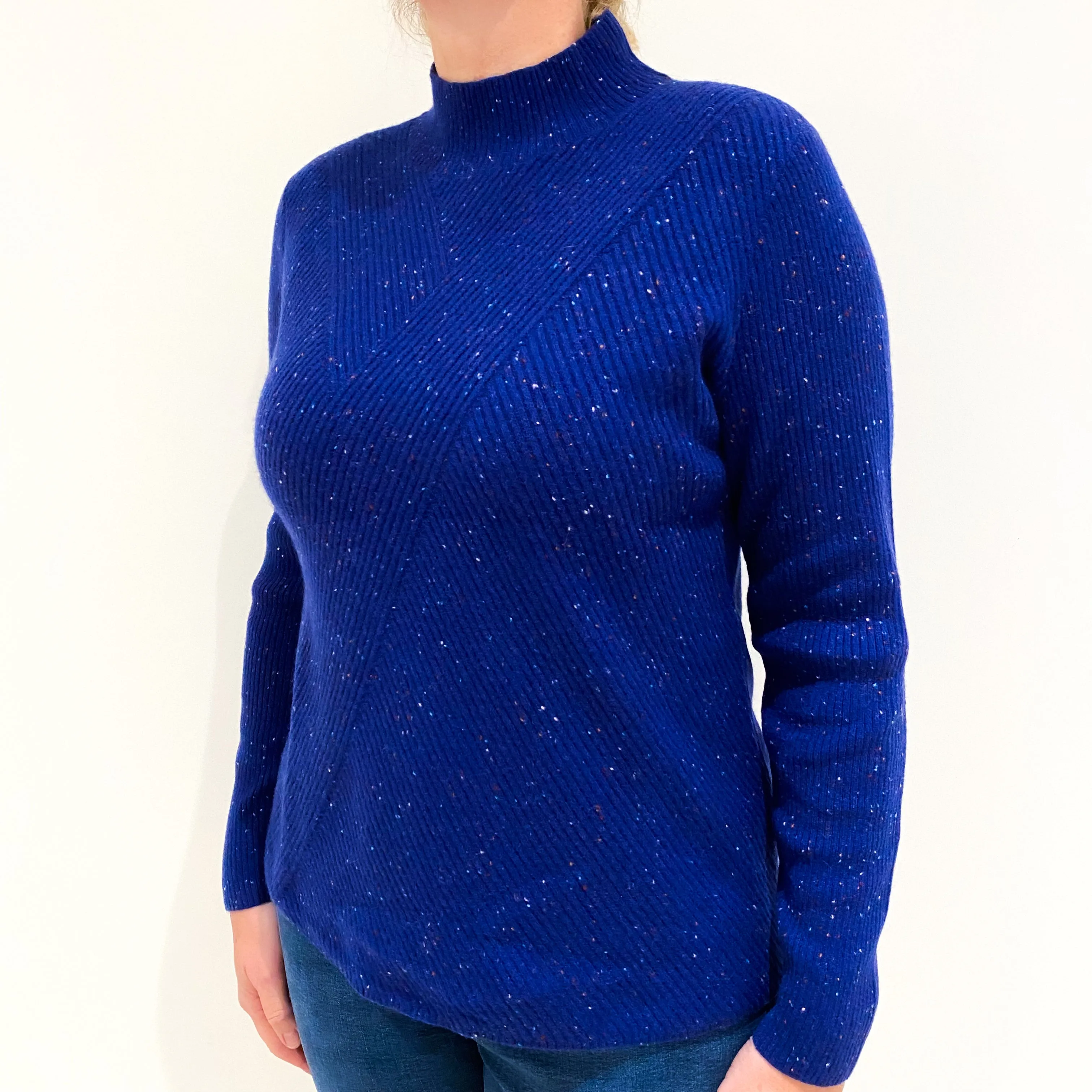 Blue Colourful Fleck Cashmere Turtle Neck Jumper Large