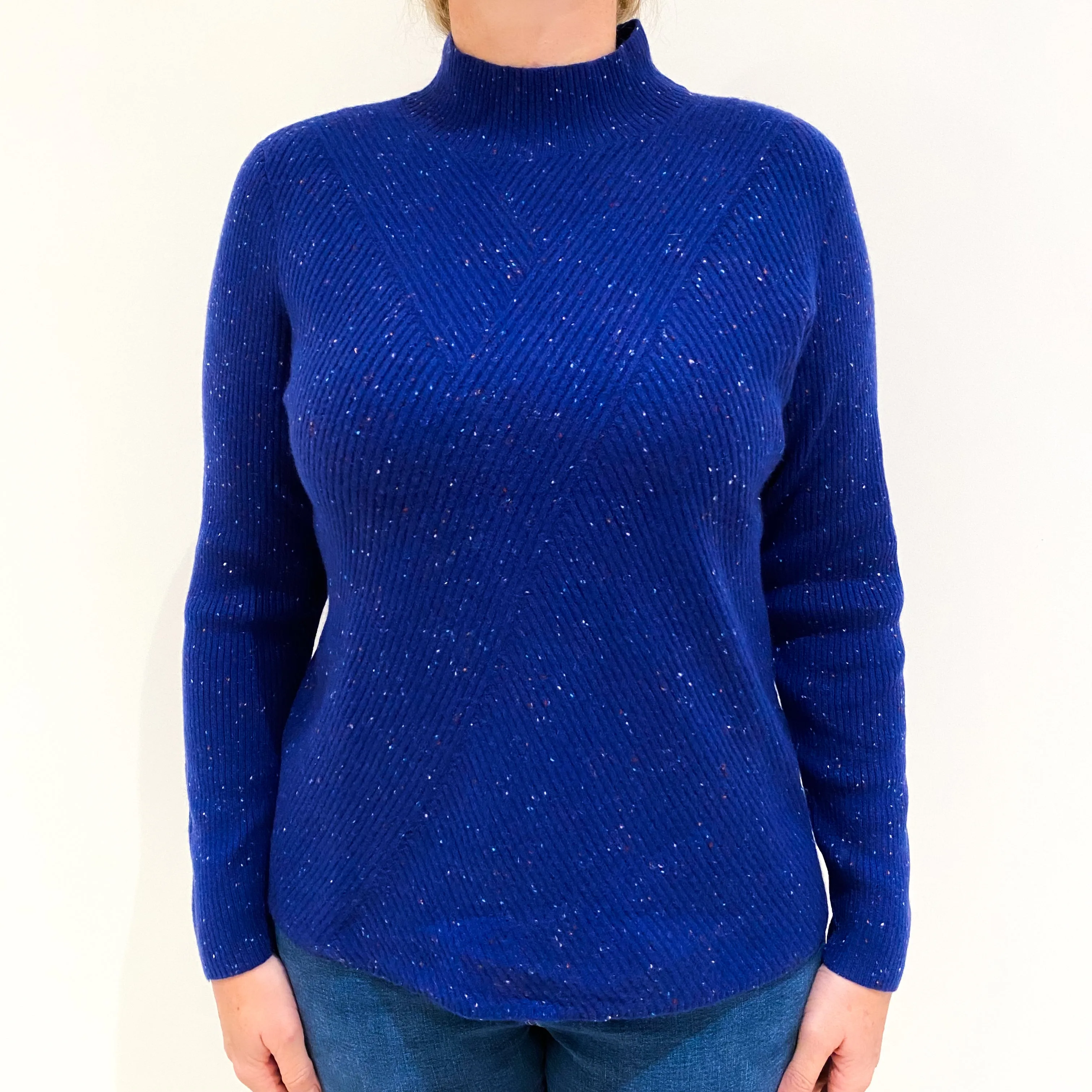 Blue Colourful Fleck Cashmere Turtle Neck Jumper Large