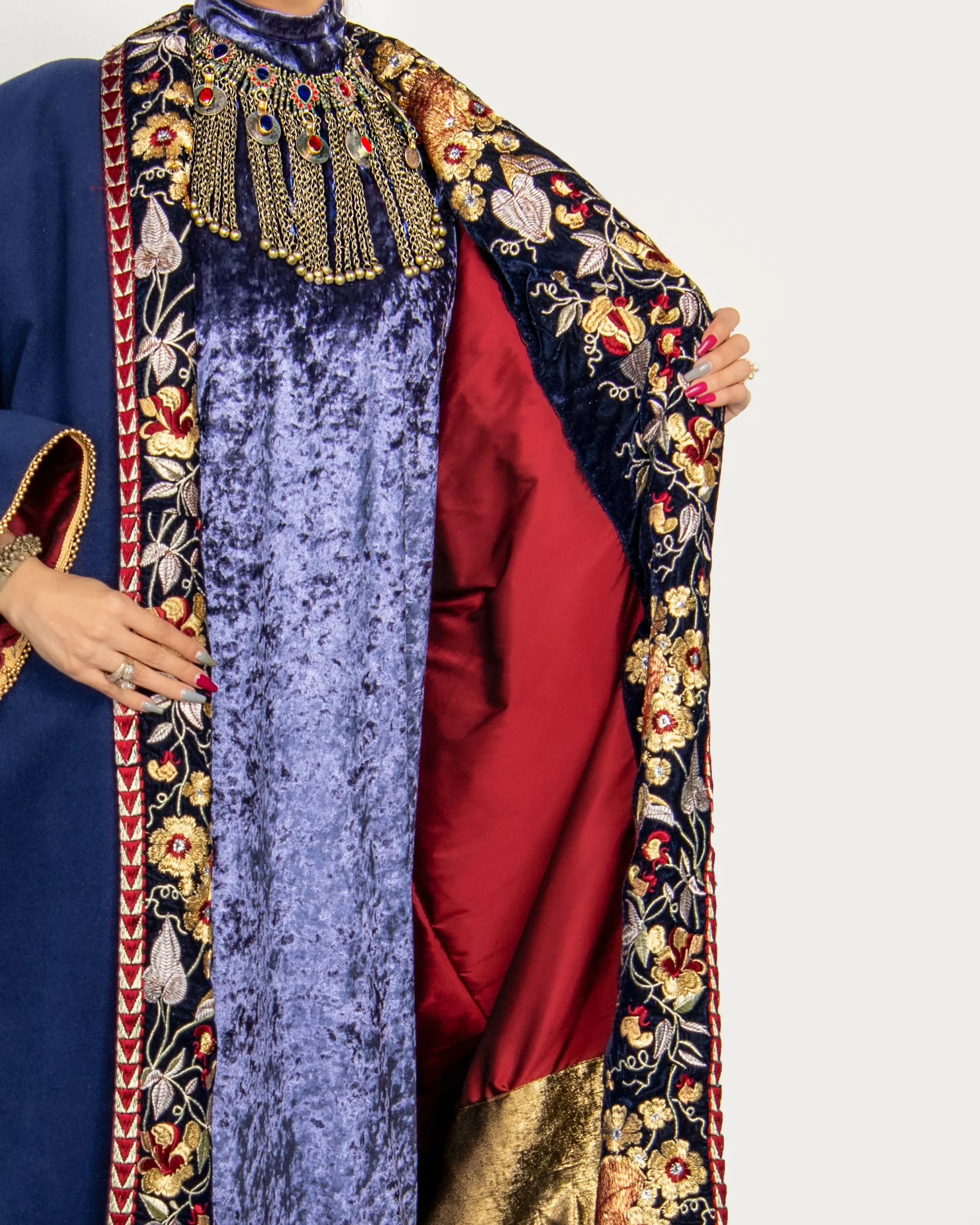 BLUE FLORAL OVERSIZED EMBROIDERED BISHT 2506 - بشت