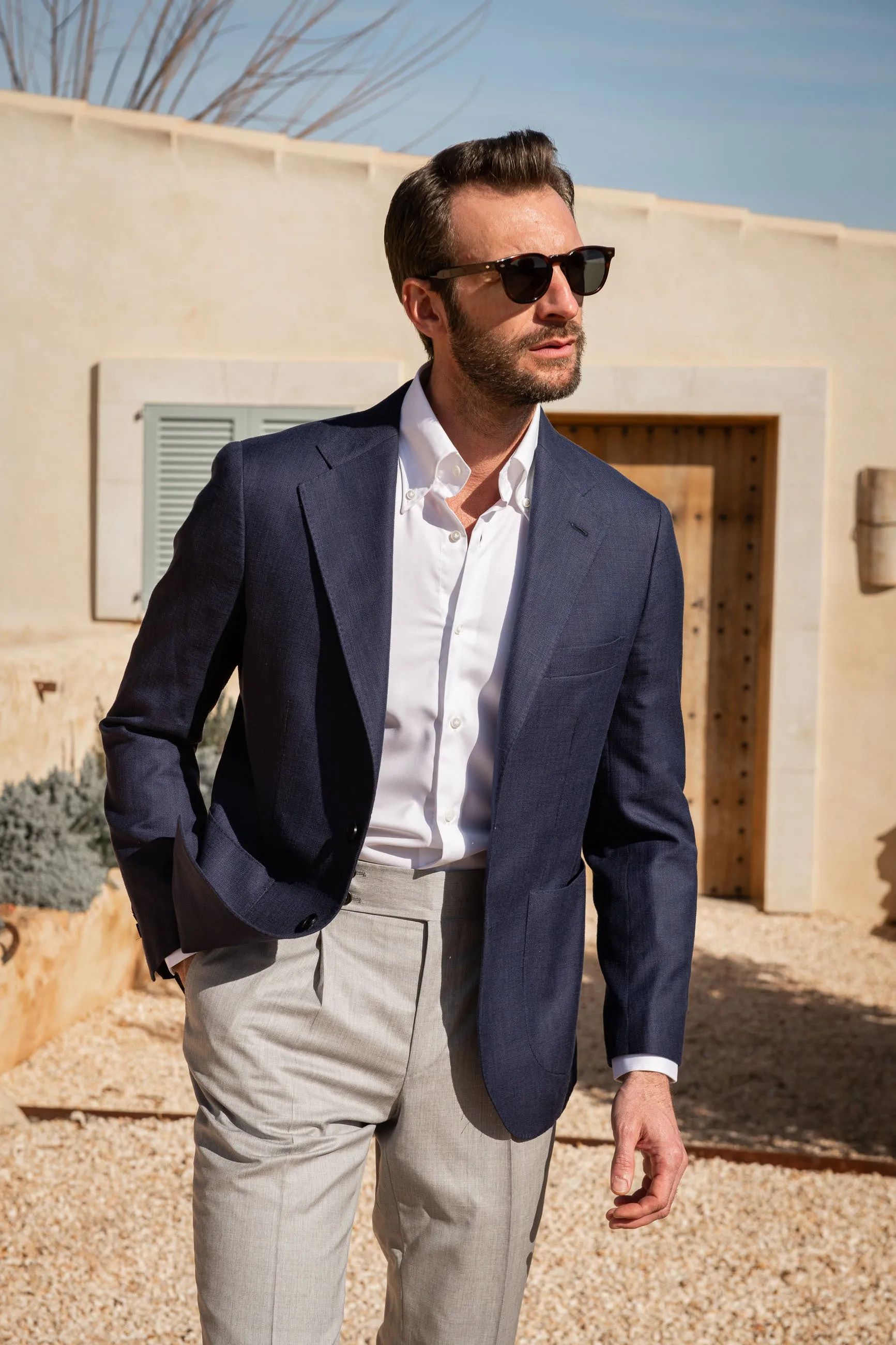 Blue jacket in cotton and silk - Made in Italy