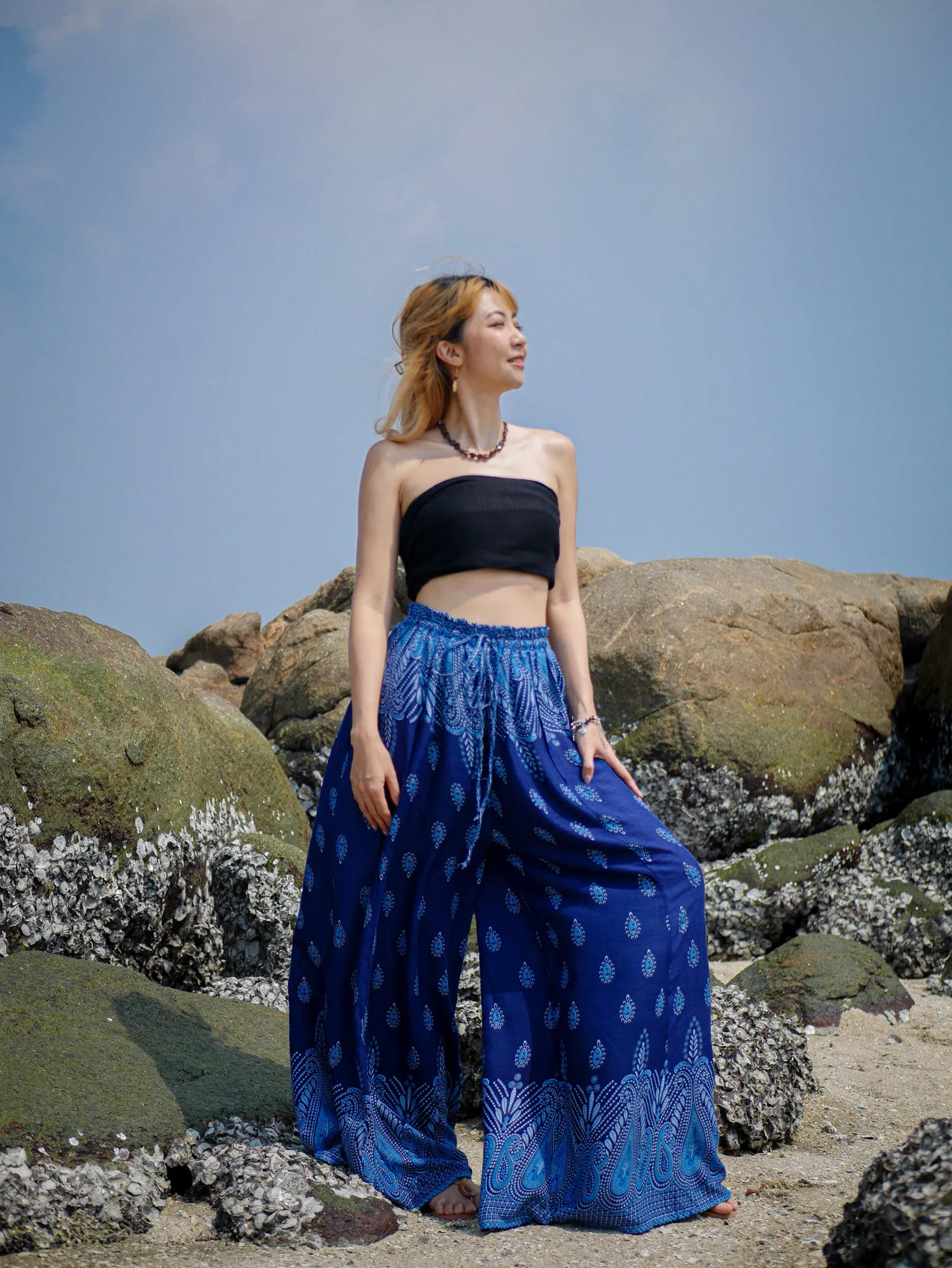 Blue Paisley Wide Leg Palazzo Pants