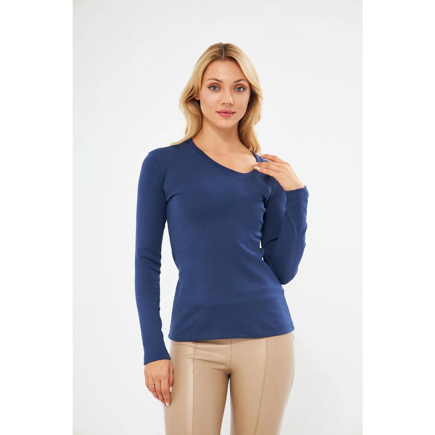 Blue Rib Cross Scoop Neck Top