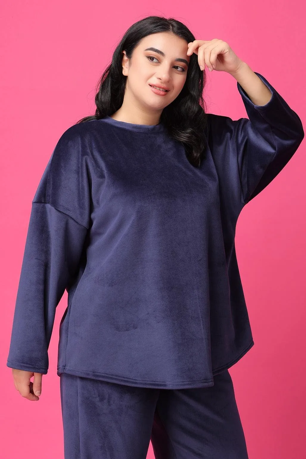 Blue Solid Winter Top