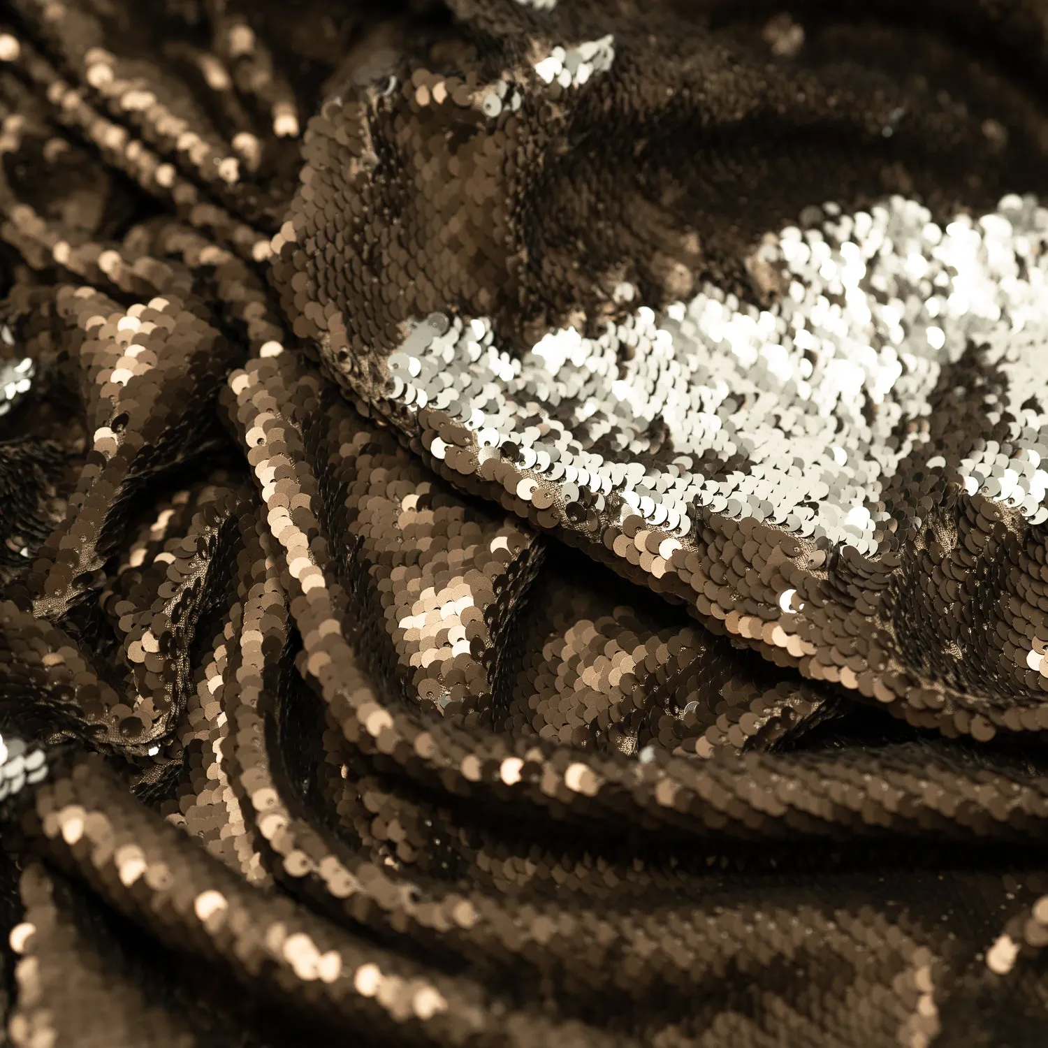 Brown and Silver Flip Sequin on Spandex Fabric | Blue Moon Fabrics