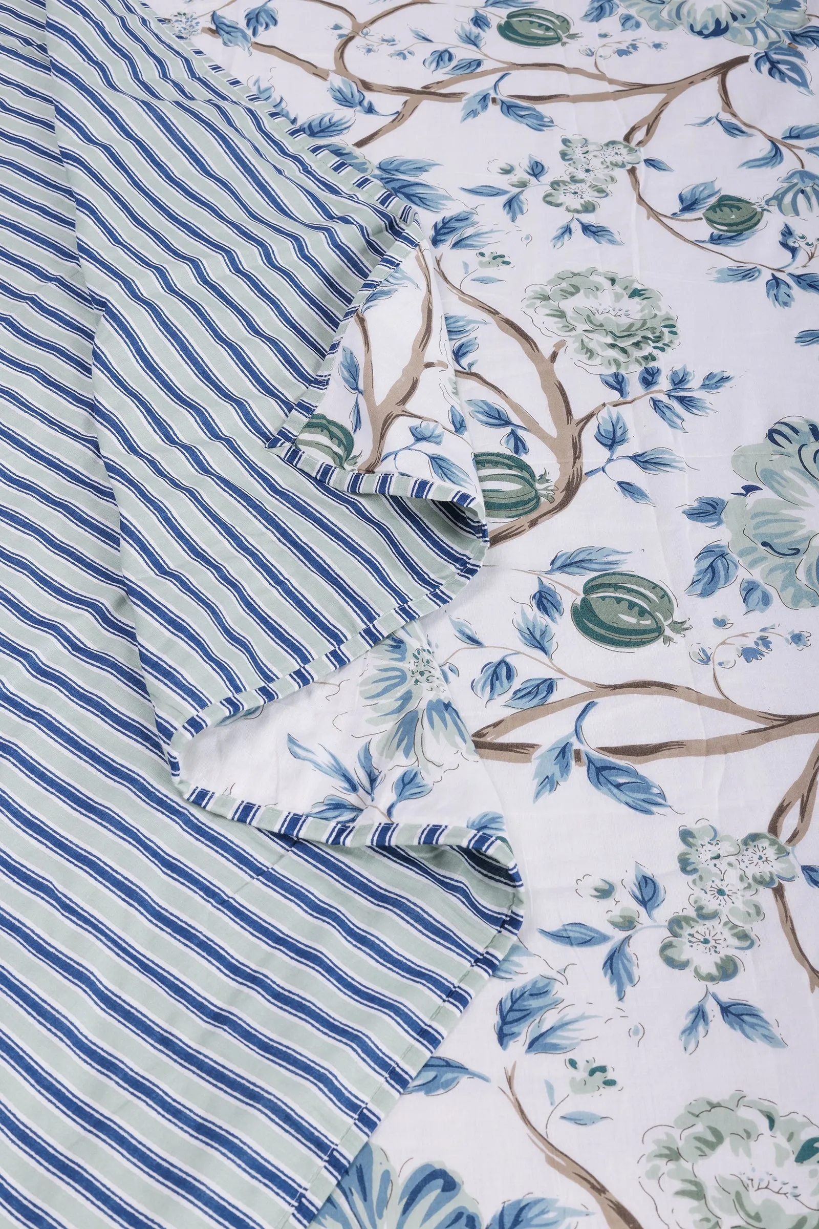 Calendula Print Blue Reversible Cotton Muslin Dohar