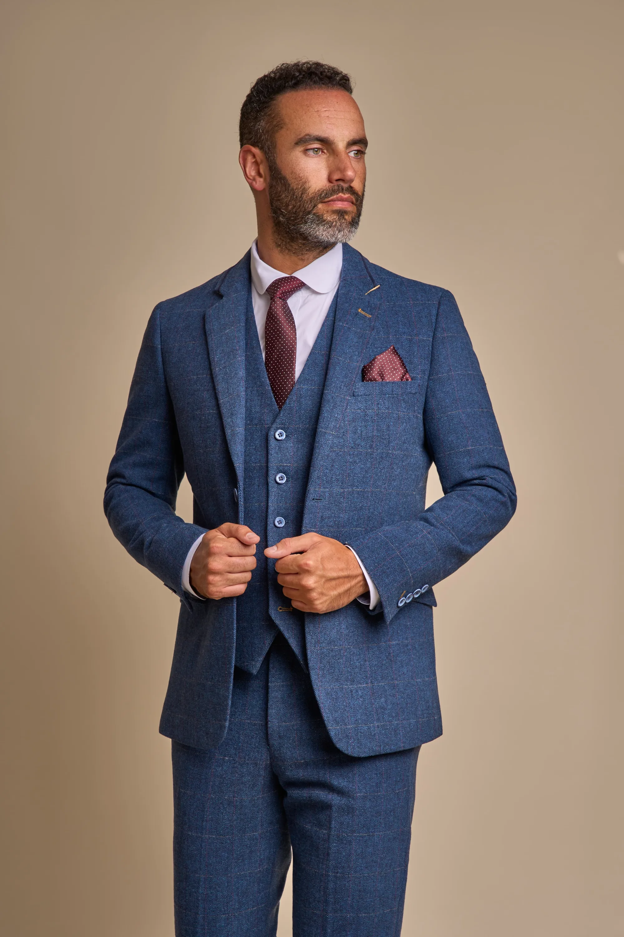 Carnegi Navy Regular Tweed Three Piece Suit