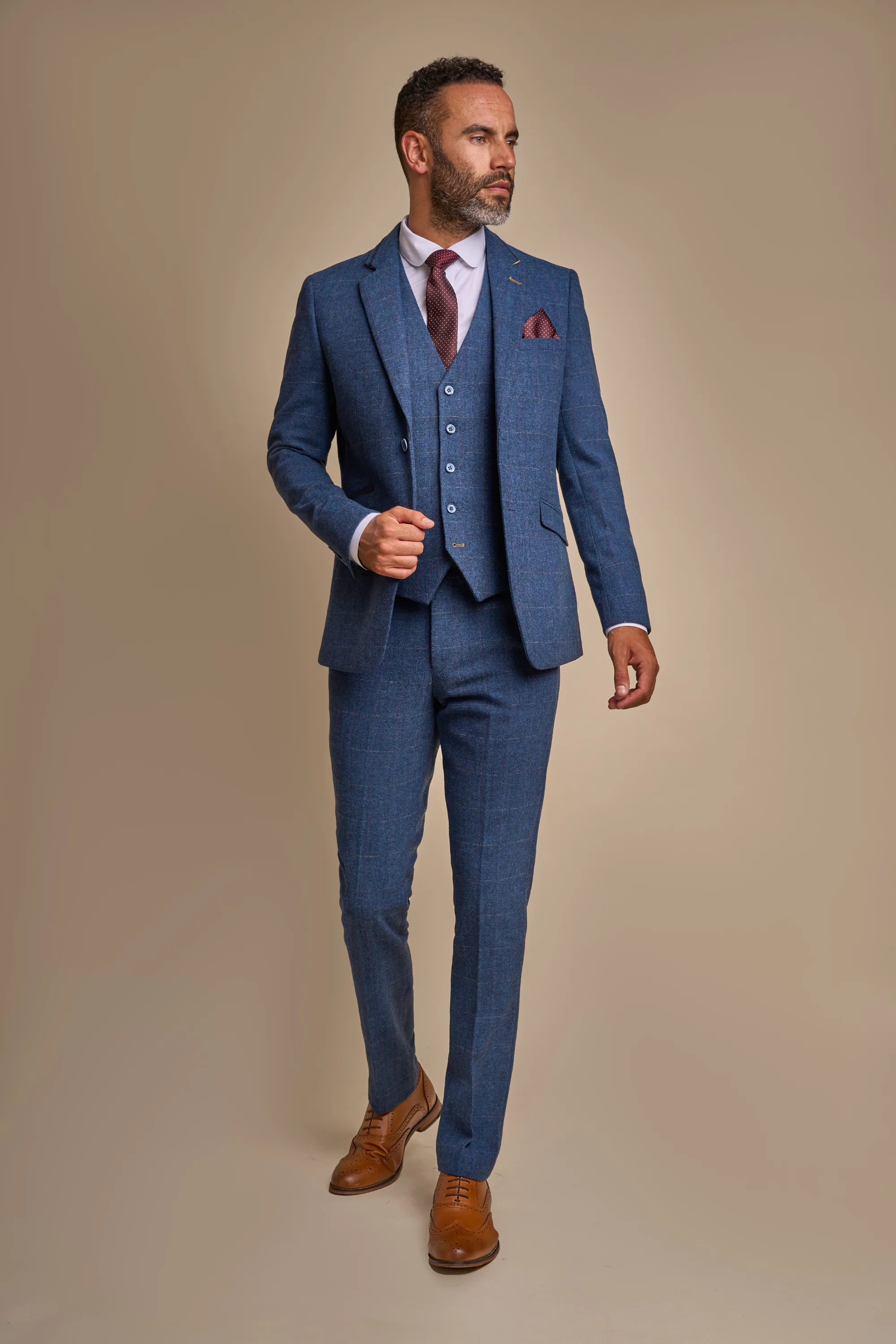 Carnegi Navy Regular Tweed Three Piece Suit