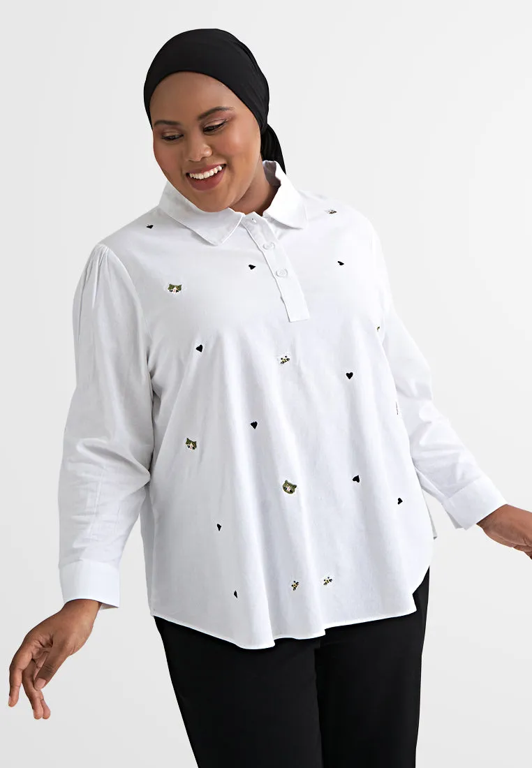 Catherina Cat Love Embroidery Blouse