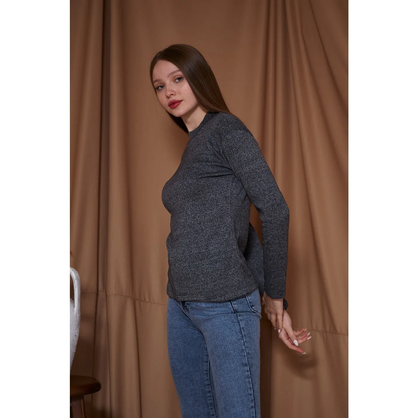 Charcoal Melange Mock neck Sweatshirt