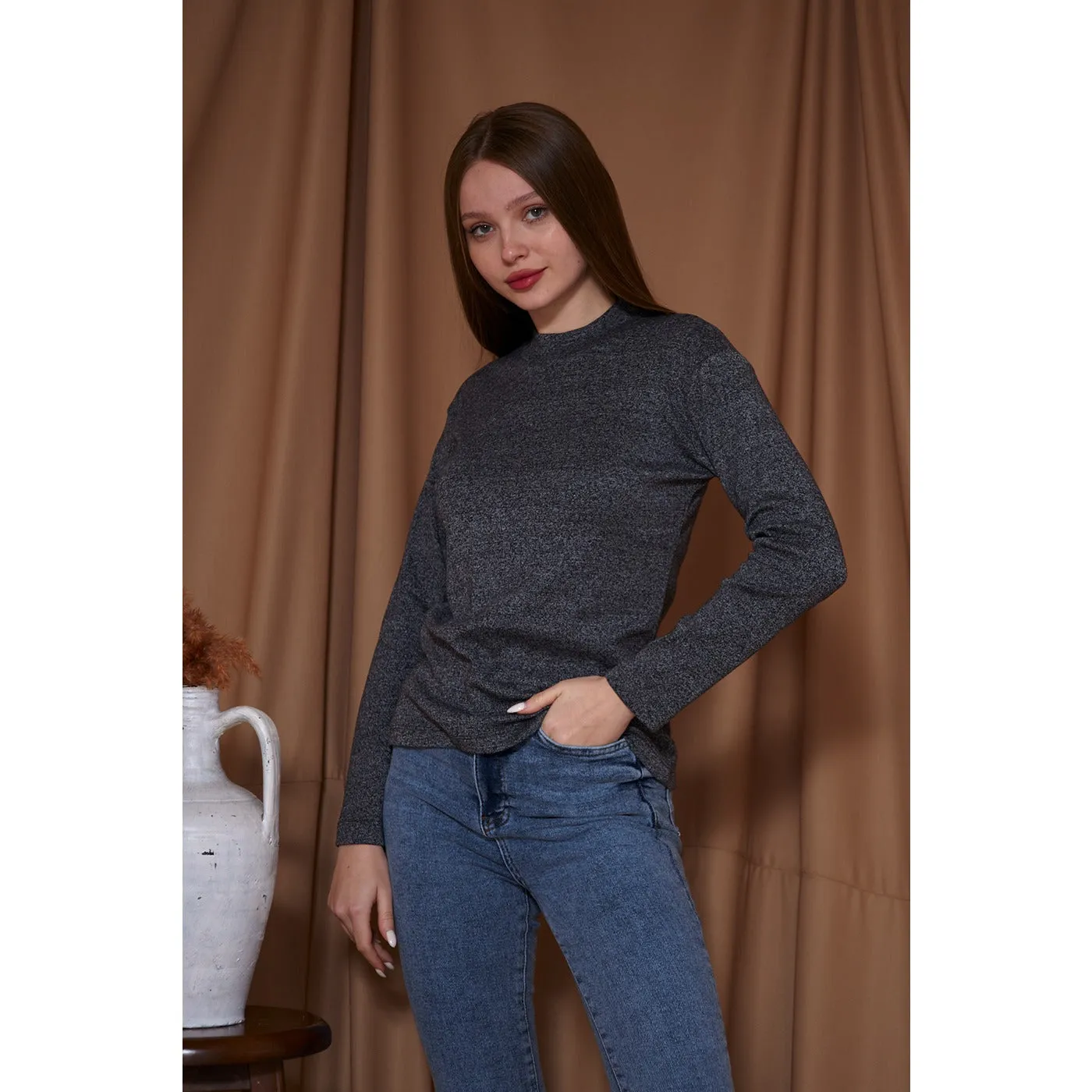 Charcoal Melange Mock neck Sweatshirt