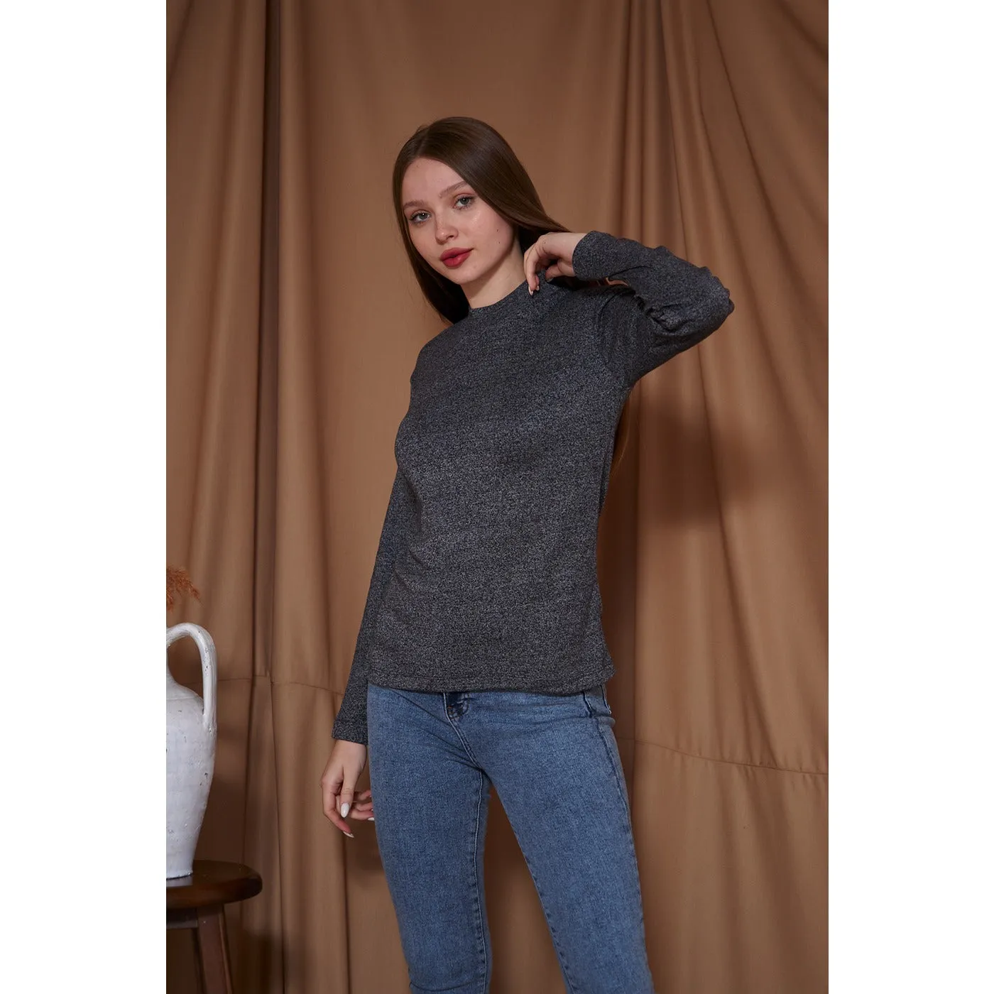 Charcoal Melange Mock neck Sweatshirt