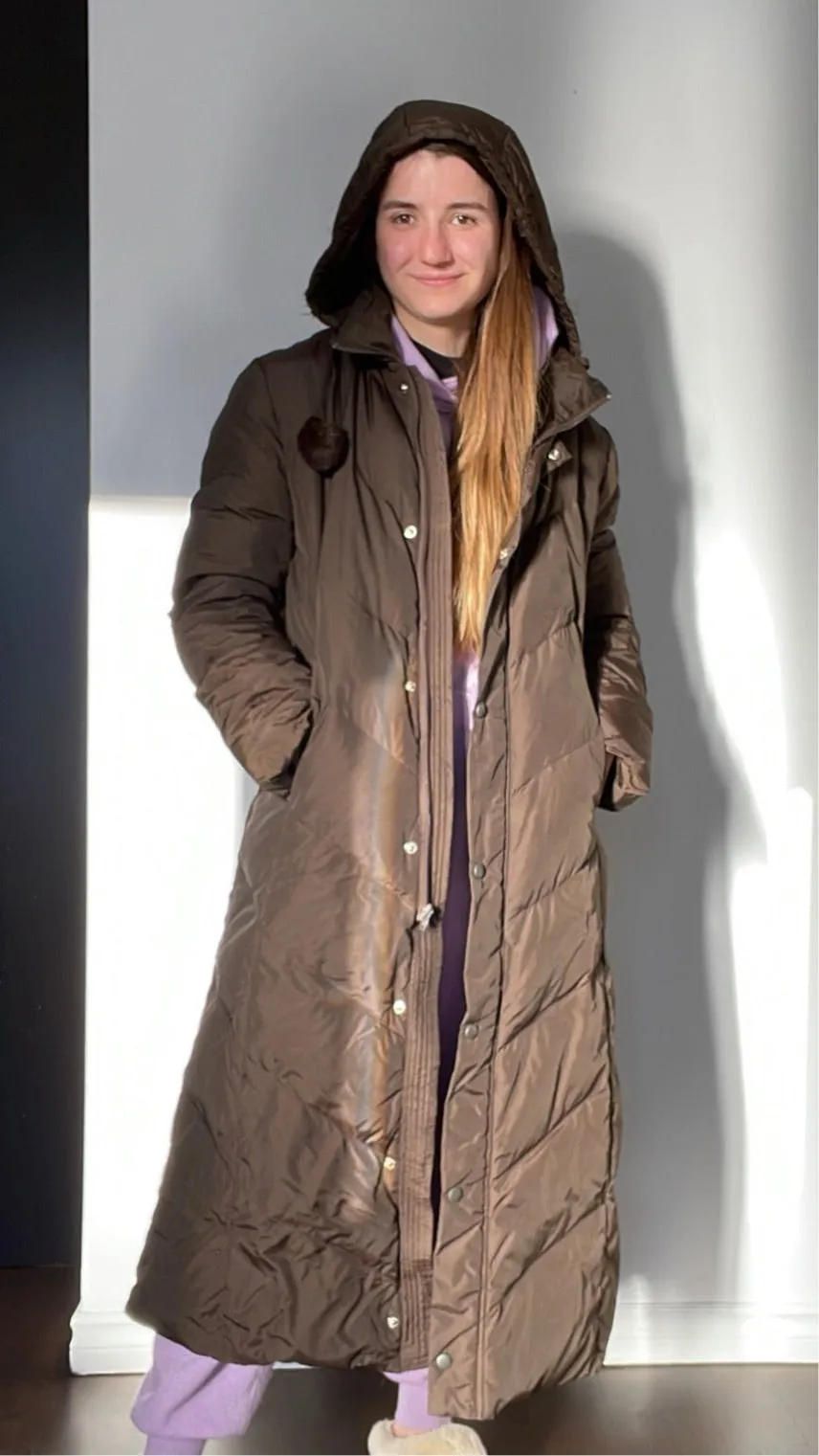 Chocolate Down-Filled Puffer Coat - S/M