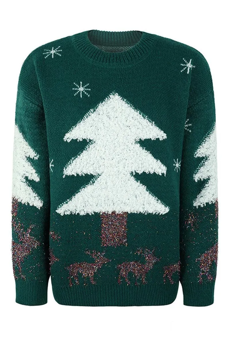 CHRISTMAS PINE TREE PRINTED CASUAL SWEATER