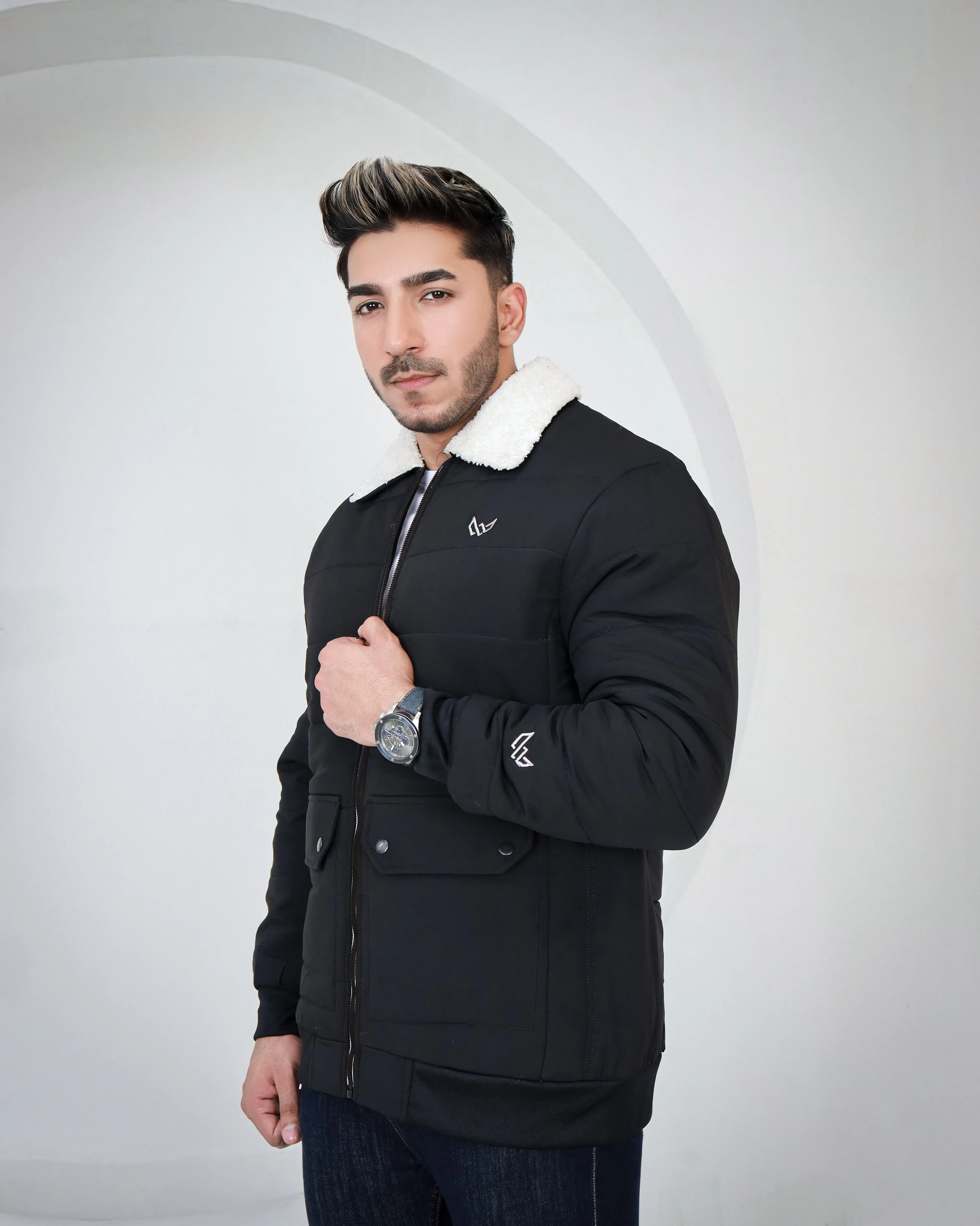 Classic Sherpa Collar Jacket - Black