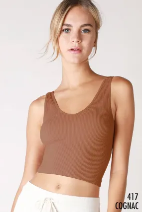 Cognac V Neck Ribbed Crop Top