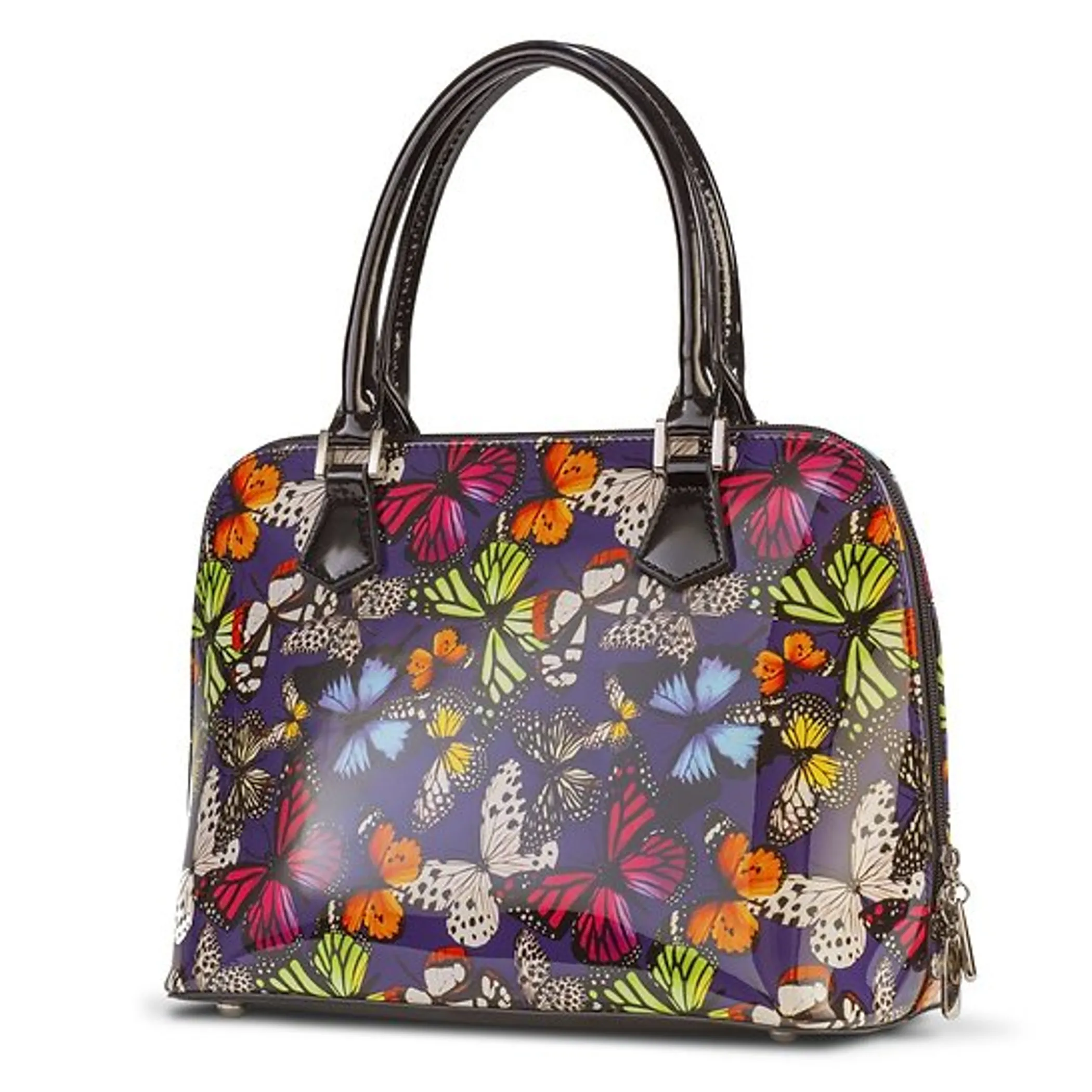 Colorful Butterfly Print Leather Handbag