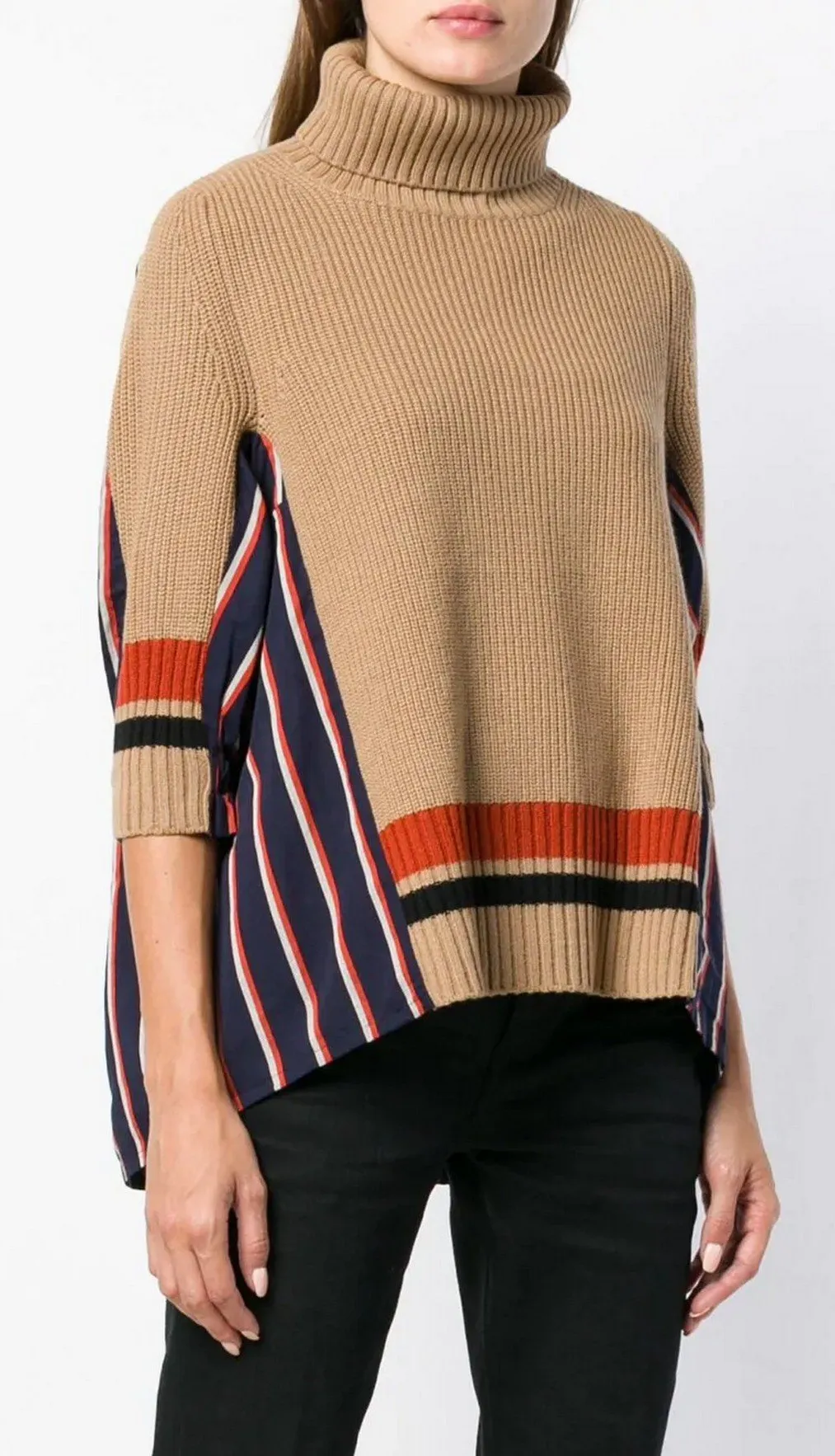 Contrast-Back Turtleneck Sweater