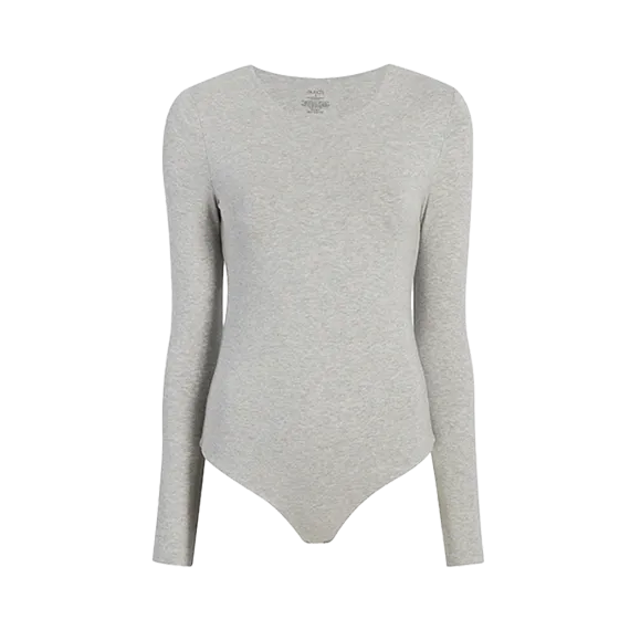 Cotton Stretch Long Sleeve Crewneck Bodysuit | Heather Grey