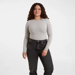 Cotton Stretch Long Sleeve Crewneck Bodysuit | Heather Grey