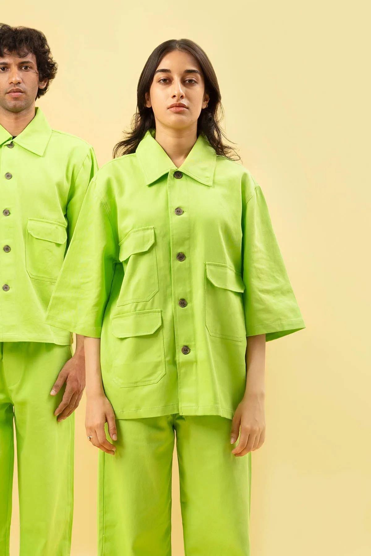 Cotton Twill Lime Shacket Set