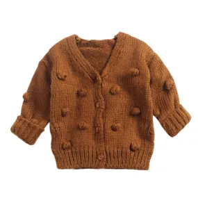 Cozy Knitted Cardigan Coat with Hair Ball Accents for Baby Girls - Autumn/Winter Fashion